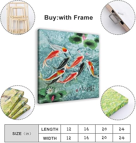 Vista 2 de Pintura tradicional china sobre lienzo, impresiones artísticas de peces koi para decoración de pared, póster de lienzo para decoración de pared