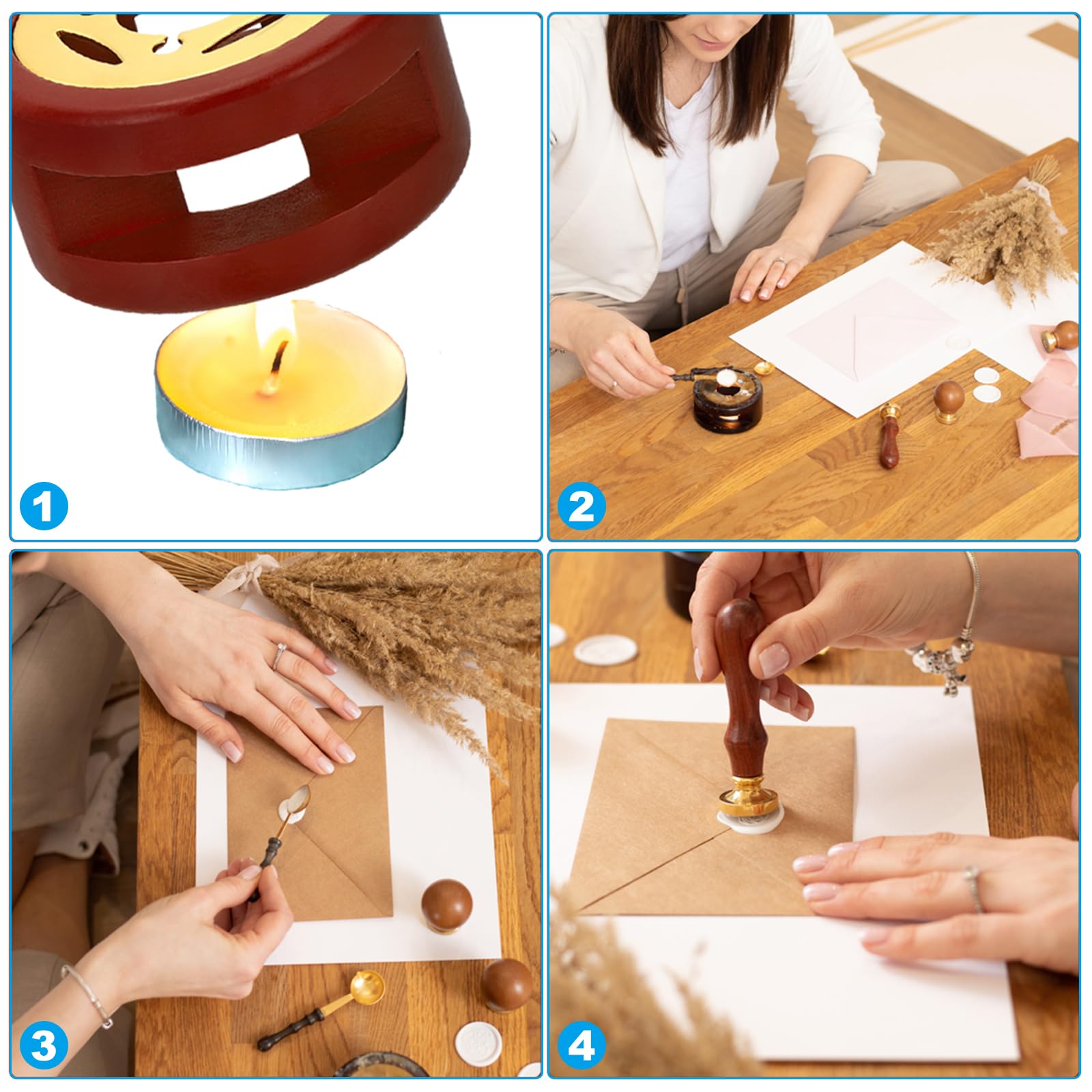 PATIKIL Timbri In Ottone Per Cera Sigillare Con 2 Manici In Legno Kit, Personalizzati A-Z Foglie 26 Lettere Timbri Cera Sigillante Per Inviti Matrimonio Buste Cartoleria, Scatola.