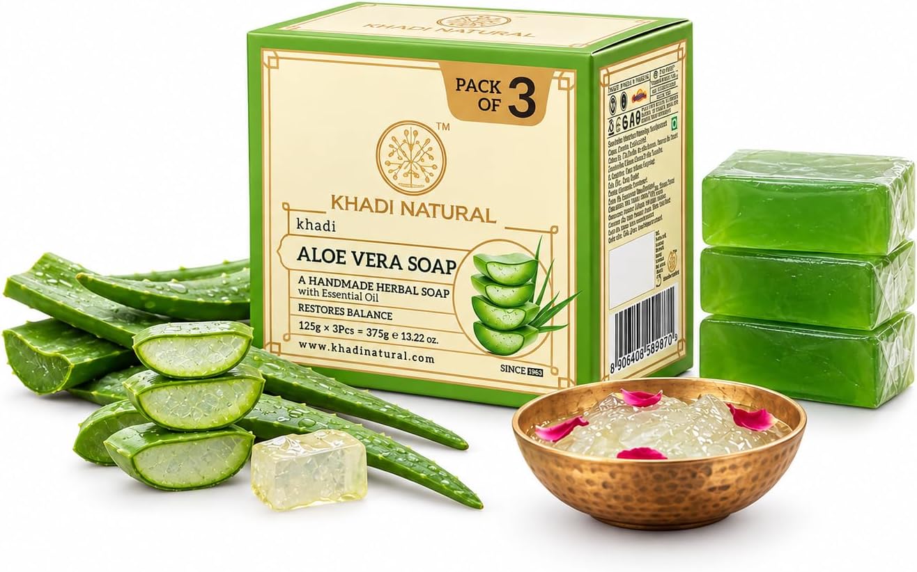 Aloe Vera Soap | Herbal Bath Soap for Gentle Skin Cleansing | Helps Maintain Skin Hydration & Softness | Mild Bath Soap for Daily Use | Suitable for Men & Women | All Skin Types | Pack of 3