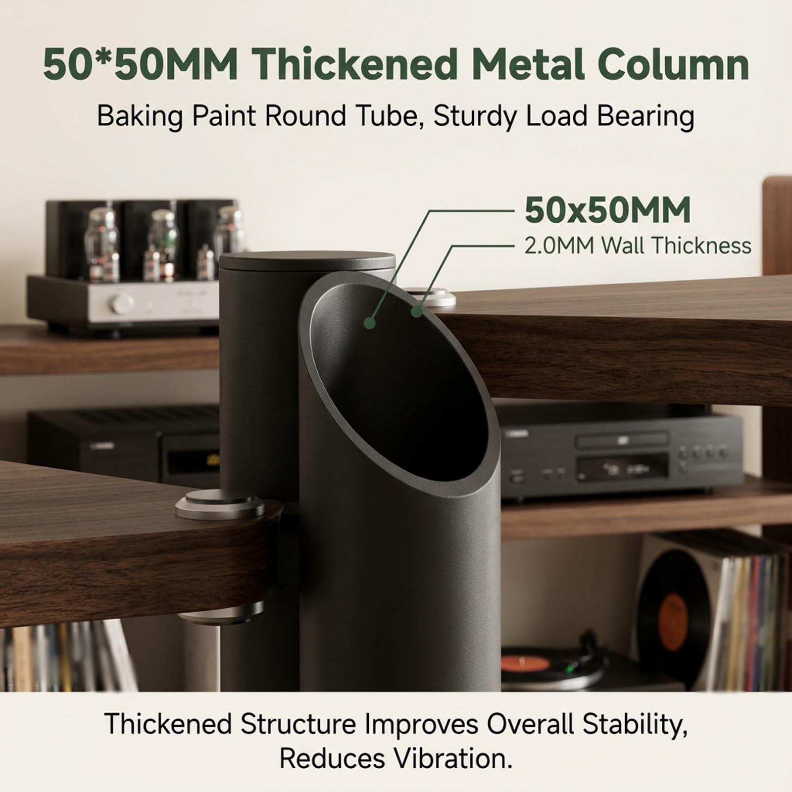 Mobile Hifi multistrato in legno massello con telaio metallico, doppia postazione Giradischi e per, funzionale Vinili per apparecchi audio domestici home theater
