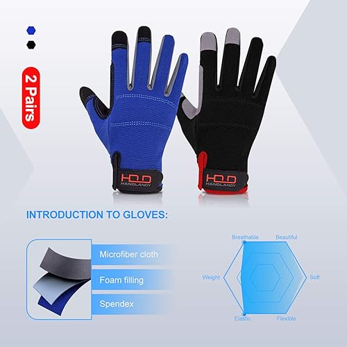 Vista 32 de HANDLANDY - Guantes de trabajo para hombres y mujeres, guantes de trabajo de mecánico utilitario para pantalla táctil, guantes de trabajo flexibles
