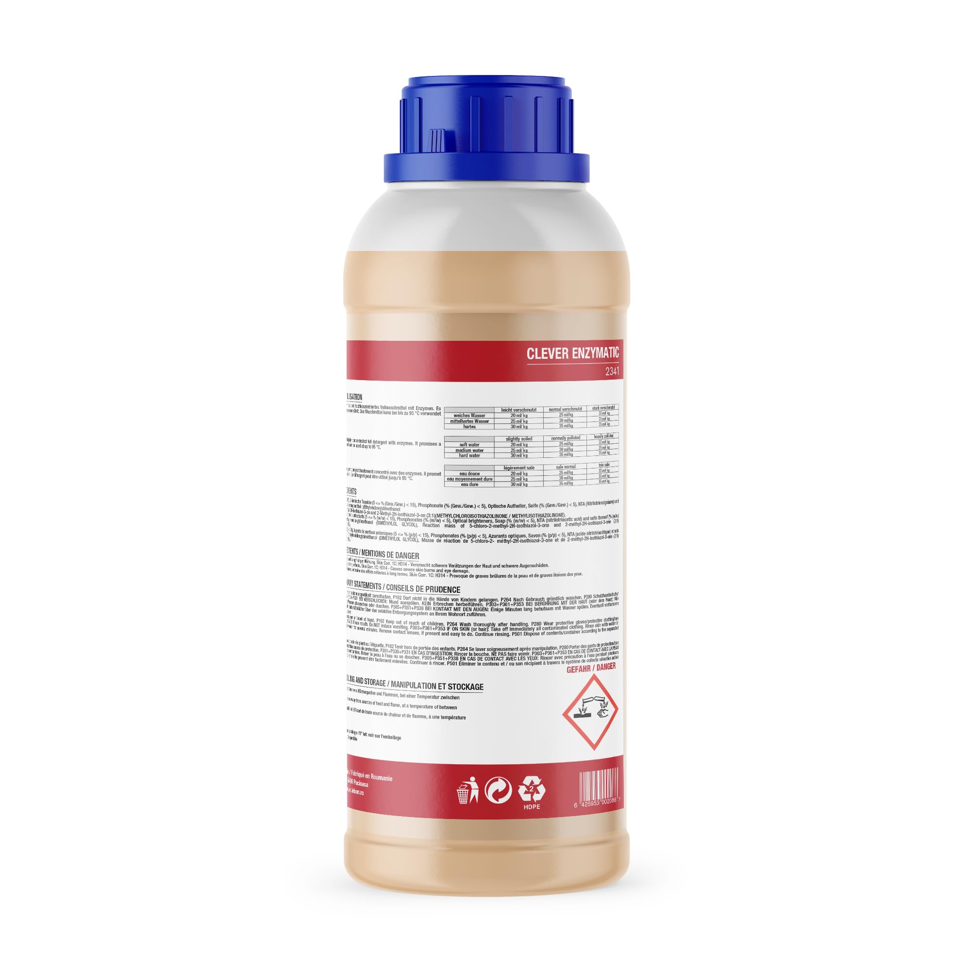 Konga Clever Enzymatic Neutralwaschmittel | Formule enzymatique professionnelle pour lave-linge | Élimine les taches de protéines, d'amidon et de graisse | pH 7 à 8 | Protège les couleurs | Concentré