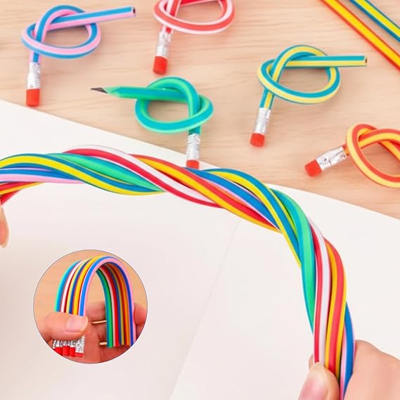 10 Pcs Colorful Striped Bendy Pencils, Non-Toxic Writing Drawing Toys, Ideal for Party Favors, School Prizes, Class Gifts, Party Bag Fillers