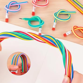 10 Pcs Colorful Striped Bendy Pencils, Non-Toxic Writing Drawing Toys, Ideal for Party Favors, School Prizes, Class Gifts, Party Bag Fillers