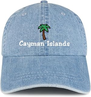 Cayman Islands with Palm Tree Embroidered Cotton Denim Baseball Cap