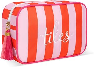Mahjong Tile Bag for 166 Tiles (1.2") - Red Striped Embroidered Case, Portable Zippered Travel & Board Game Storage Pouch for Mahjong Lovers(Red)