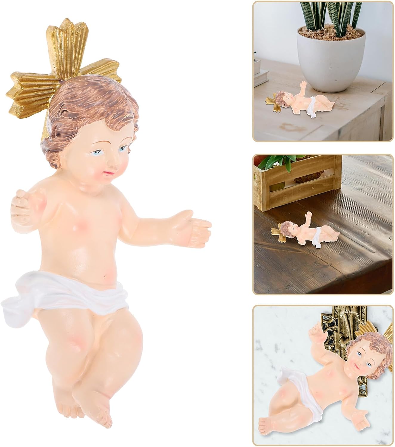 Luxshiny Jesus Nativity Figurine Resin Miniature Religious Christmas Ornament Christian Nativity Scene Decor for Home and Church Display