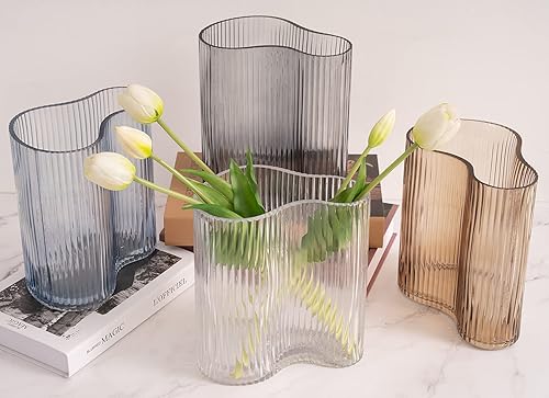 Miniatura 4 de Jarrón de vidrio para centros de mesa, moderno jarrón grande para flores, botella a rayas en forma de huella para el hogar, oficina, restaurante,