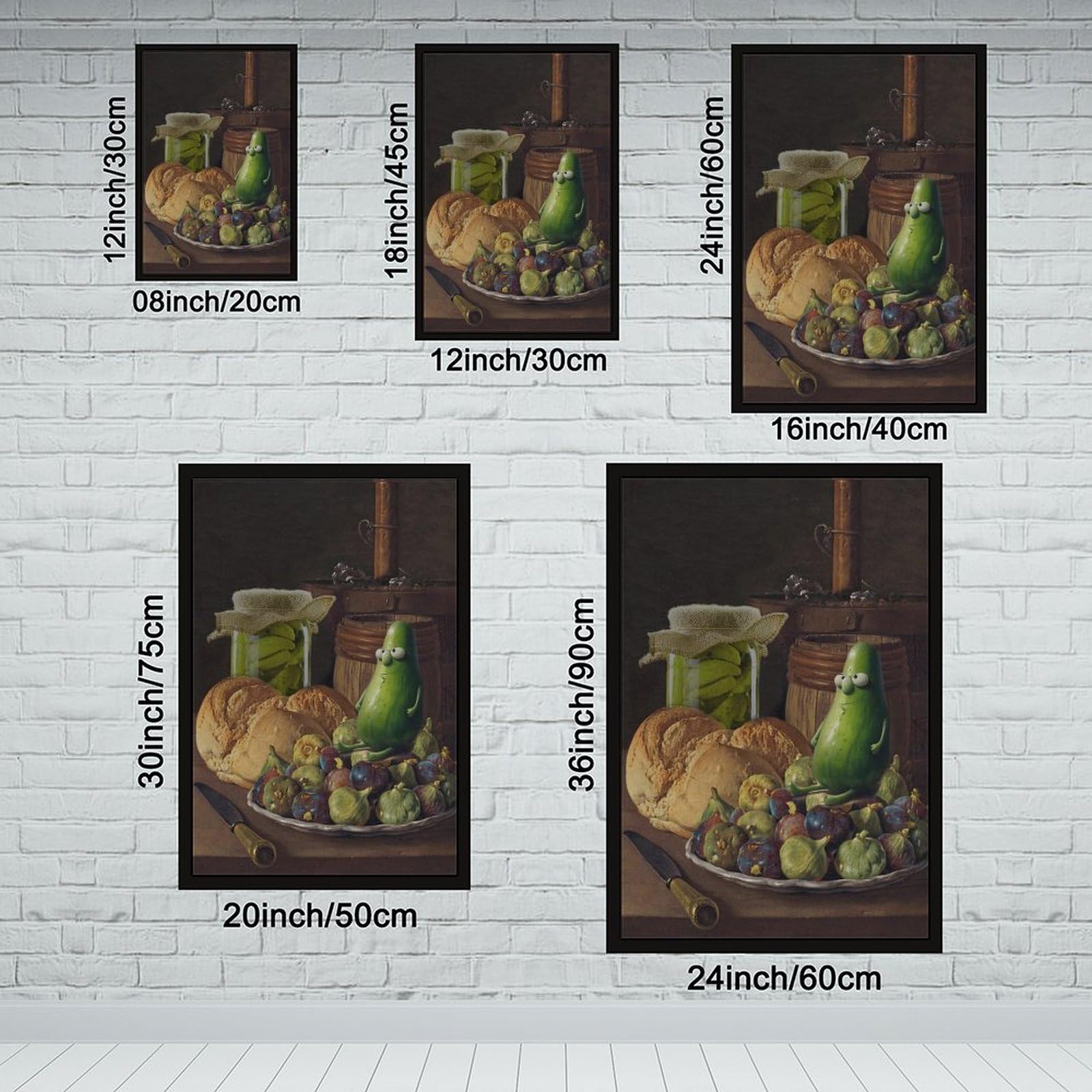 Ölgemälde "Eingelegte Gurken, verwandelt in Retro-Ölgemälde", einzigartige Küchendekoration, Leinwandposter, Wandkunst, Druck, Bild, Gemälde für Wohnzimmer, Schlafzimmer, Dekoration, 50,8 x 76,2 cm (L