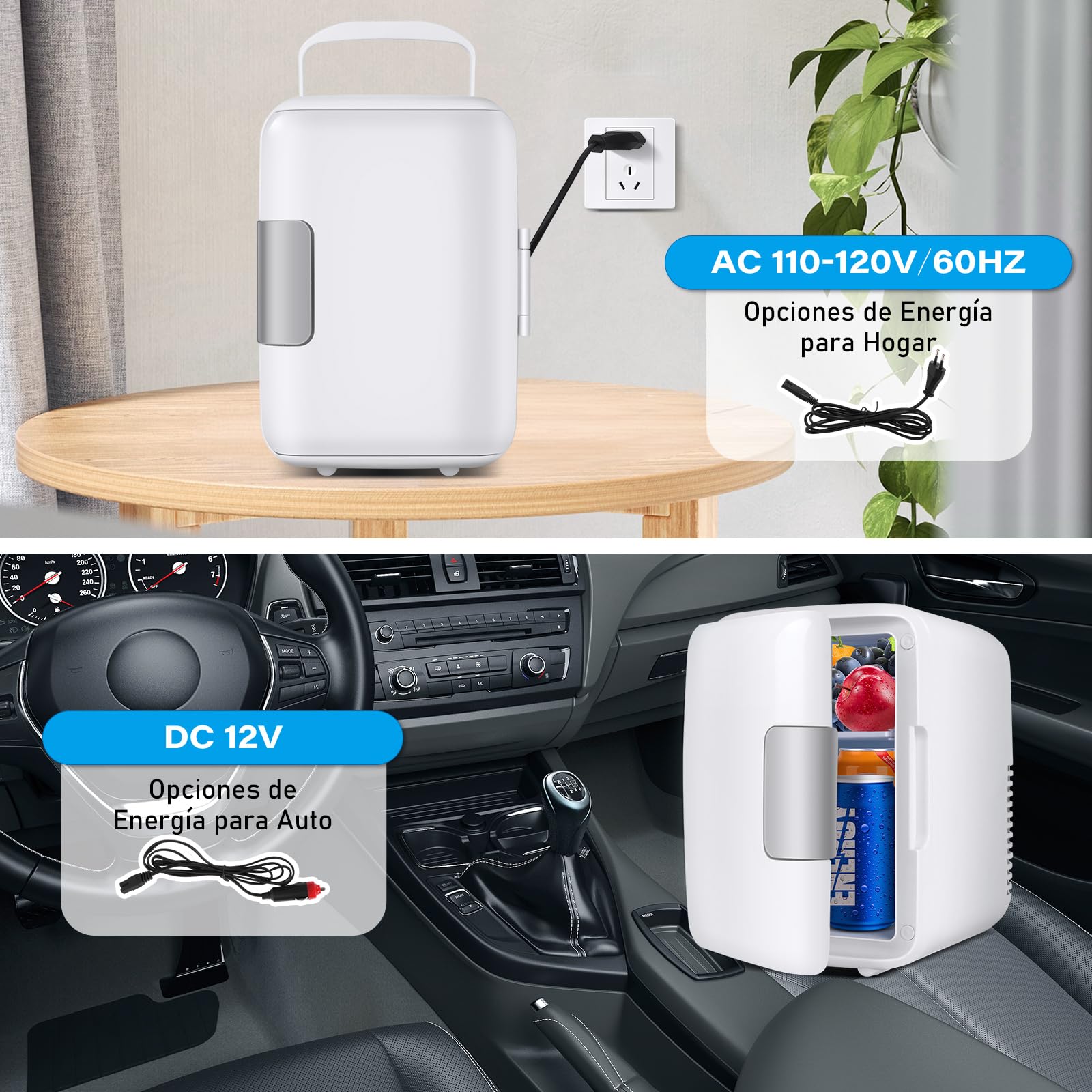 Nevera Pequeña - Mini Nevera, 4L Comética Pequeña Nevera para Dormitorio, CA 220V/ CC 12V para Coche, Mini Neveras Para Habitacion (Blanco)