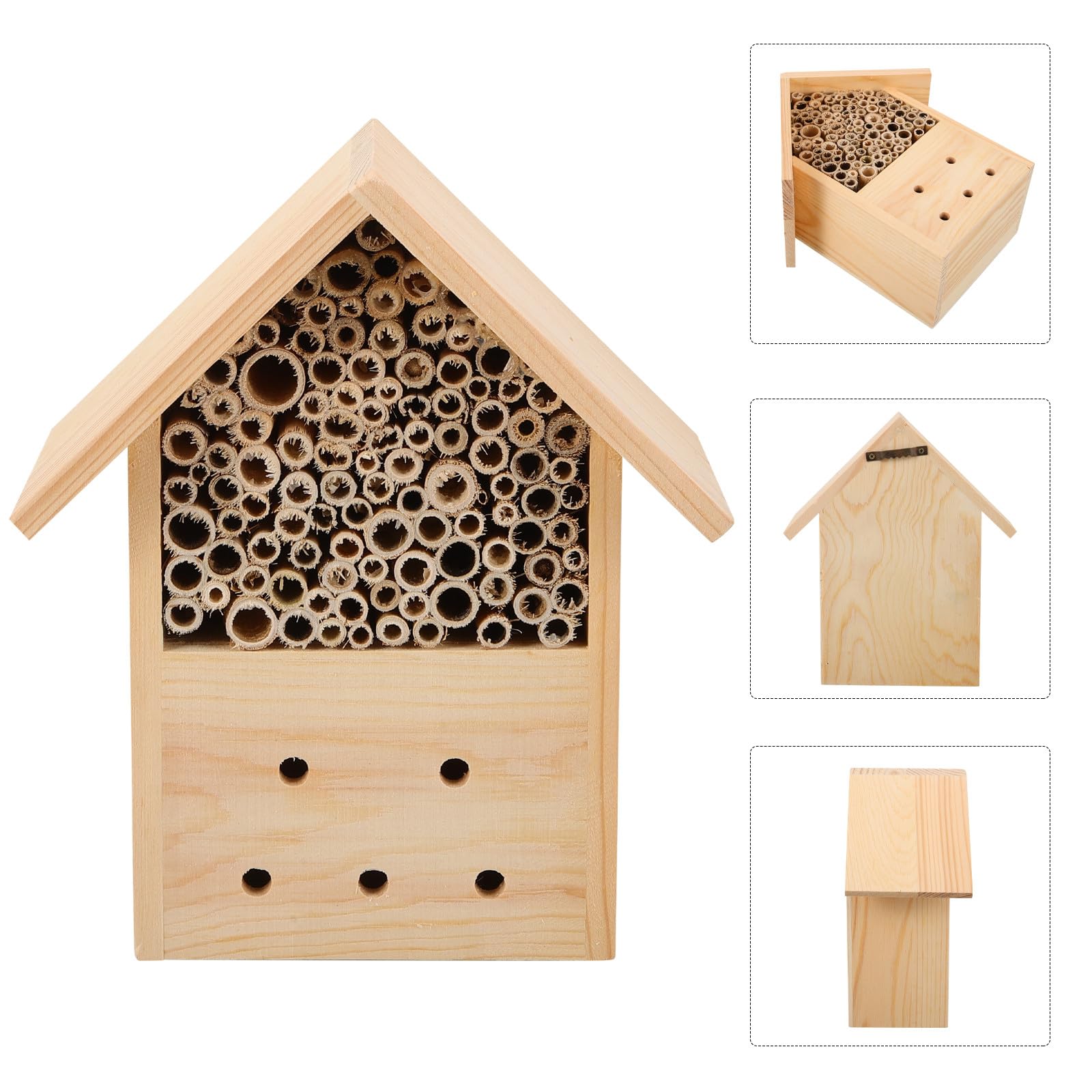 Holz Bienenhaus Hängend 22x6x24,5cm Witterungsbeständig für Garten Bienenstock Nisthilfe Lebensraum für Wildbienen und Bestäuber