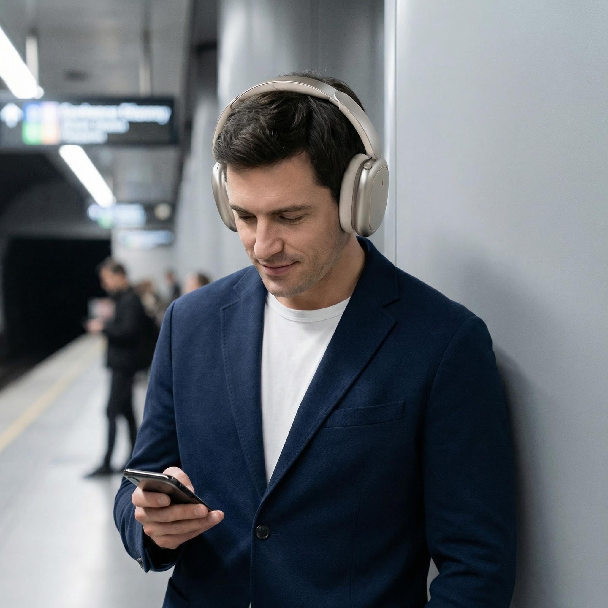 ND905-ANC Auriculares Inalámbricos Diadema Bluetooth 5.4, Cancelación Ruido Activa (3 Modos), 3 Ecualizadores, 40H Autonomía, Almohadillas Magnéticas y Conexión Dual (Beige)