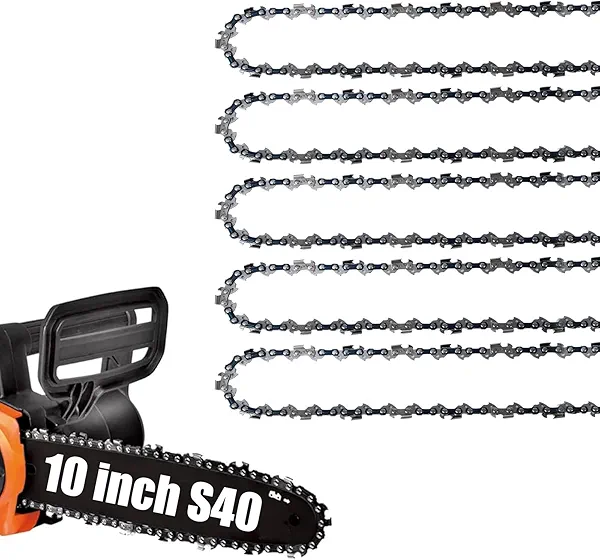 5 Pack 10 Inch Chainsaw Chain 40 Drive Links .050" Gauge, 3/8" Pitch Replacement Chains Compatible with Remington, Greenwork, Sunjoe, Worx, Craftsman and More