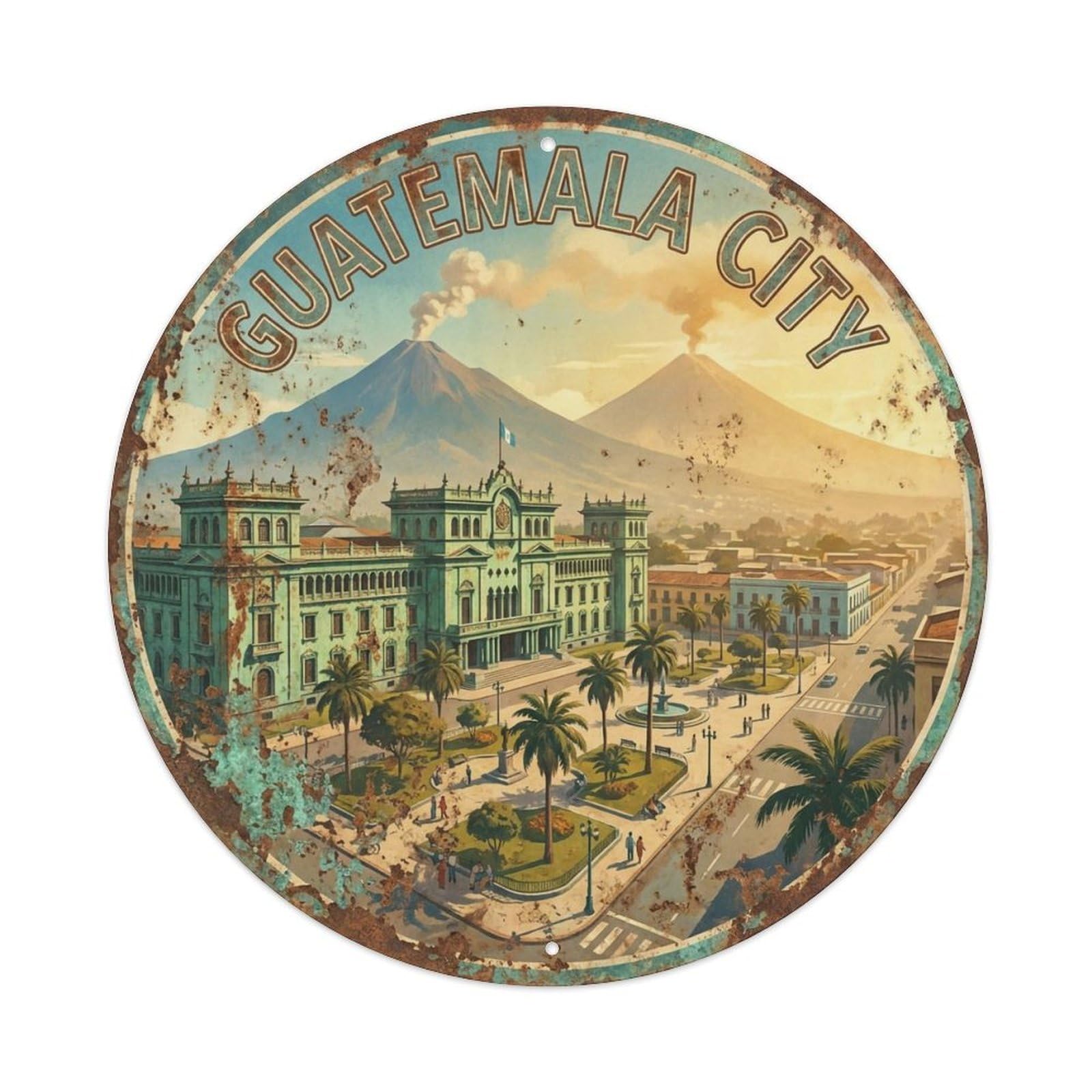 Vintage Travel Guatemala Guatemala City Vintage Metal Tin Sign Plaque Wall Decor for Cafe, Club Bar, Office, Garden Metal Poster 8x8Inch