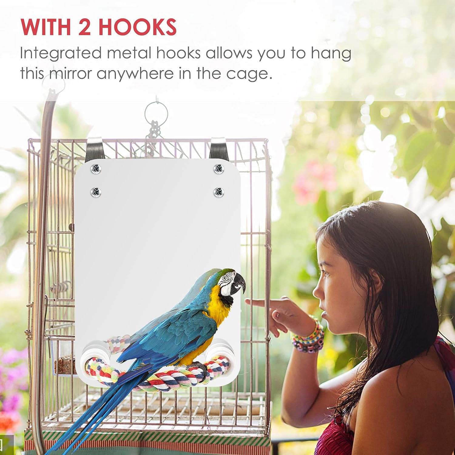 Nicoone Bird Mirror Toy With Rope,Perch Large Mirror Stand Toy,Budgie