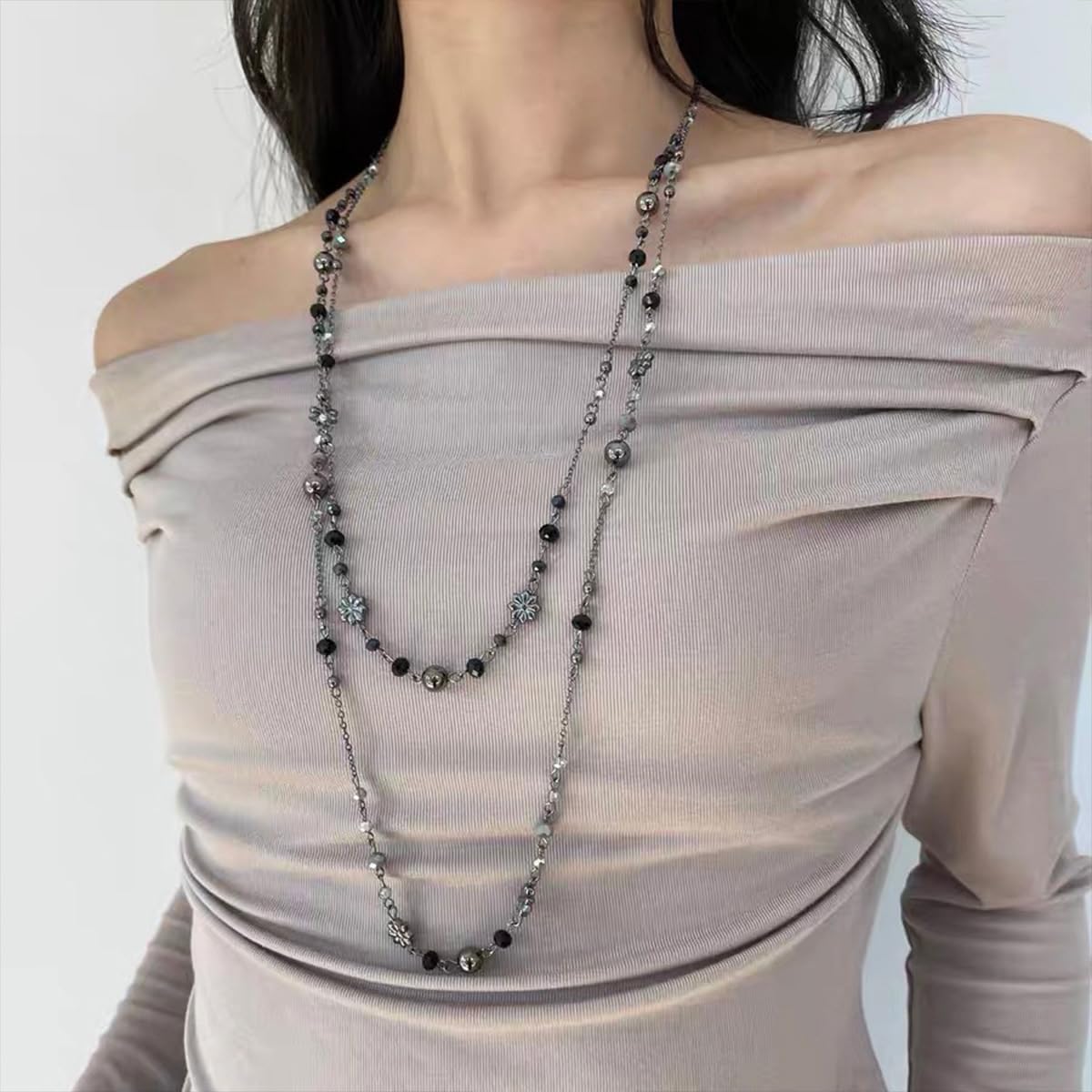 Long Pearl Necklaces for Women Pearl Long Chain Necklace Dainty Gold And Long Pearl Necklaces Layered Pearl Necklace Statement Sweater Strand Chain Jewelry - Image 4