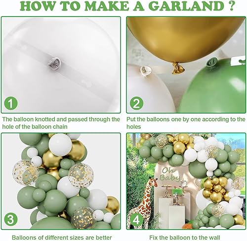 Miniatura 6 de Kit de arco de guirnalda de globos verde salvia, arco de globos verde salvia, dorado y blanco, decoración de fiesta de cumpleaños para baby shower,