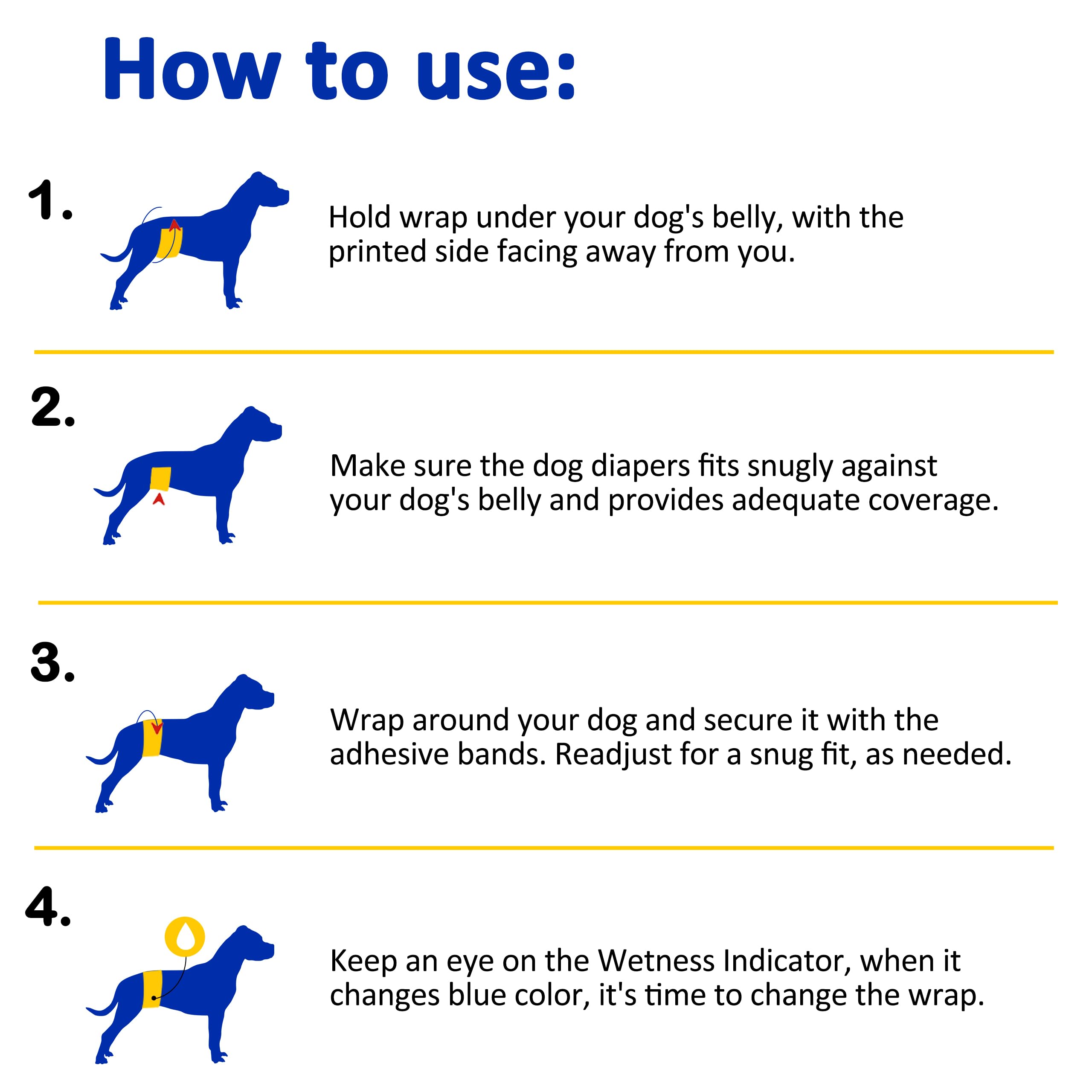 Dono Pannolini per Cani Maschi,48 pz.,Fascia per Cani Maschi,Pannolino Cane Maschio,Indicatore di bagnatura,super assorbente, incontinenza, eccitazione urinaria,i cani in calore, XS,S,M,L