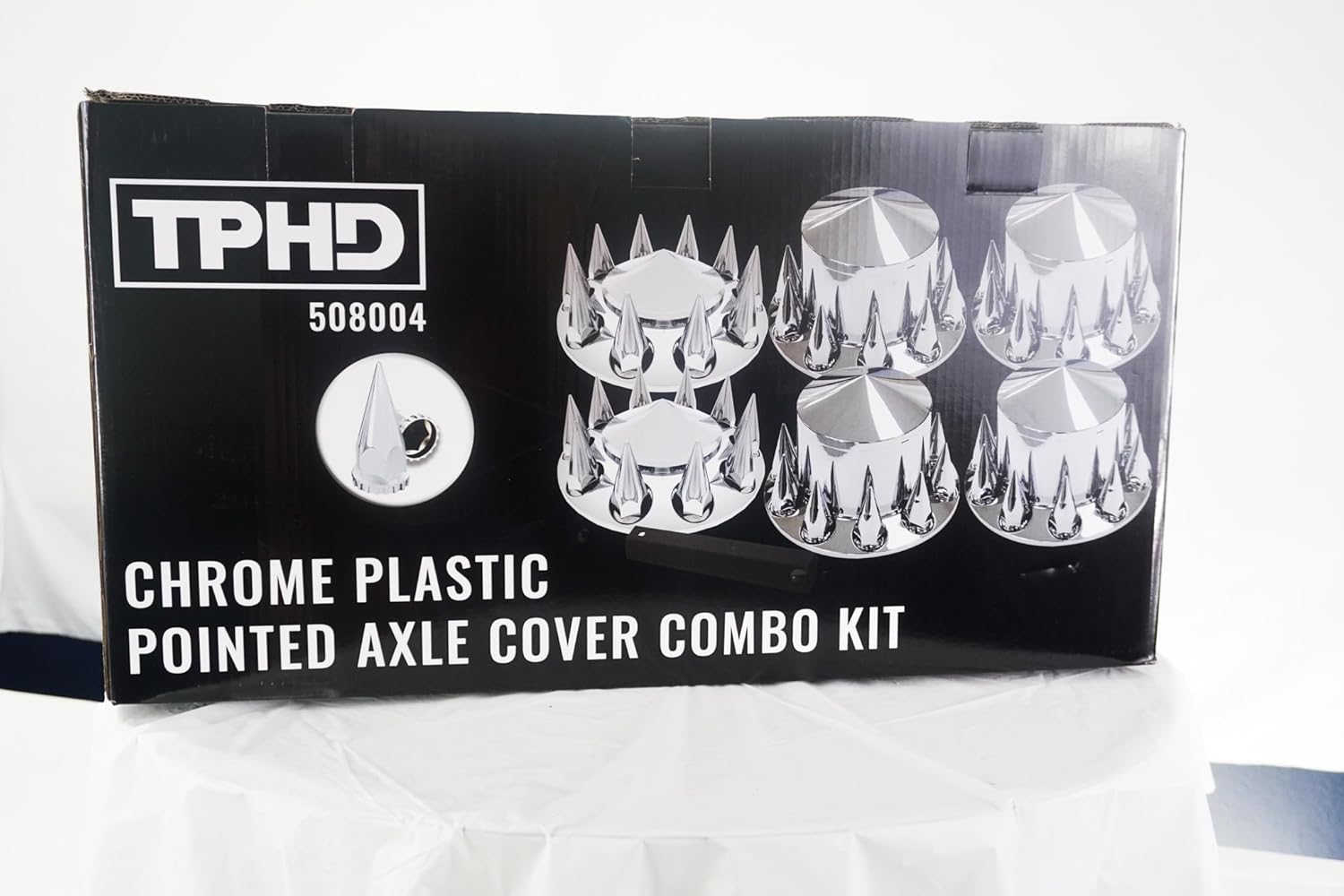 Chrome Pointed Style Top Hat Kit W/ 33MM Thread on Spike Nut Covers & Installation Nut Cover Tool for 3MM Hub Pilot Wheels