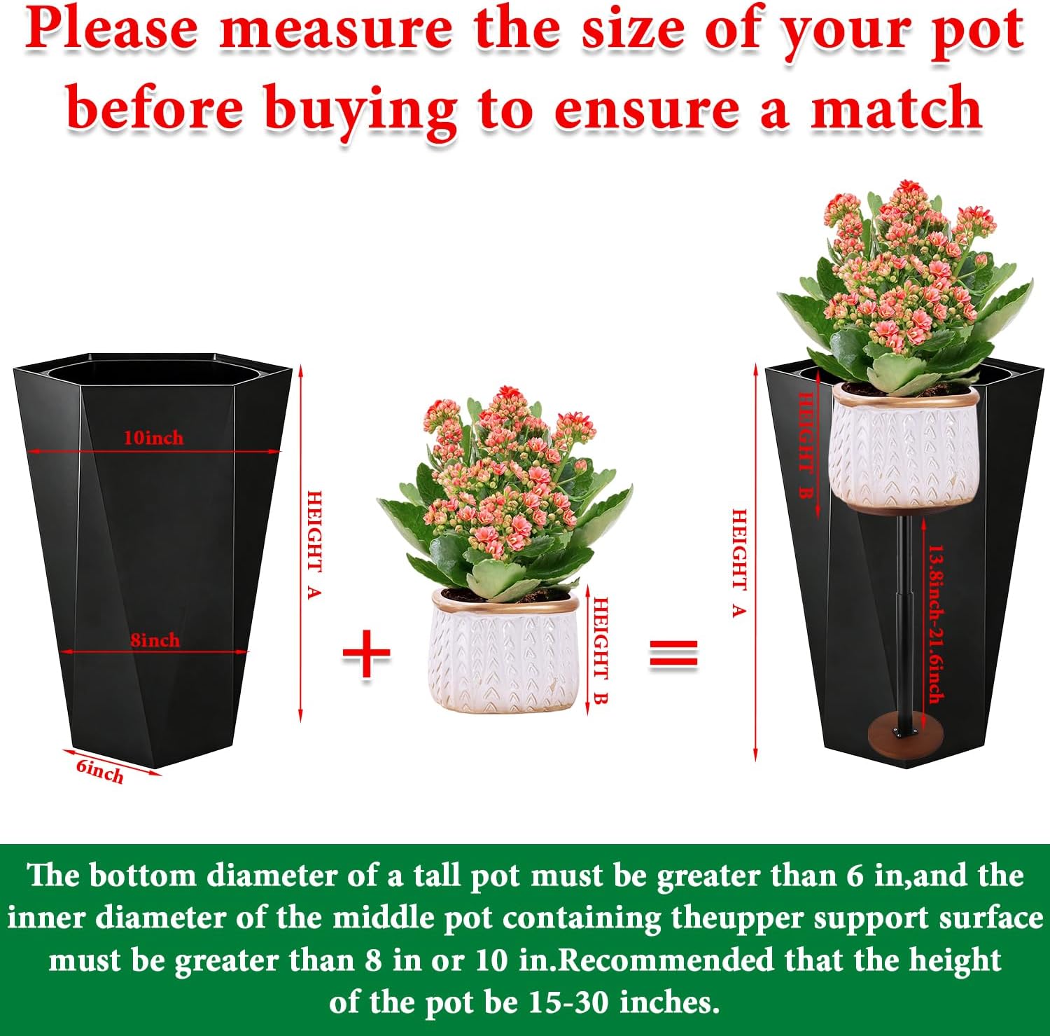 LUTTY 2Set Wooden Adjustable Plant Risers for Inside Pot,13.8-21.7 inches Tall Tapered Plant Riser Fill Bottom of Tall Flower Pots and Large Plants Containers, Rise Filler Riser of Flower Pots