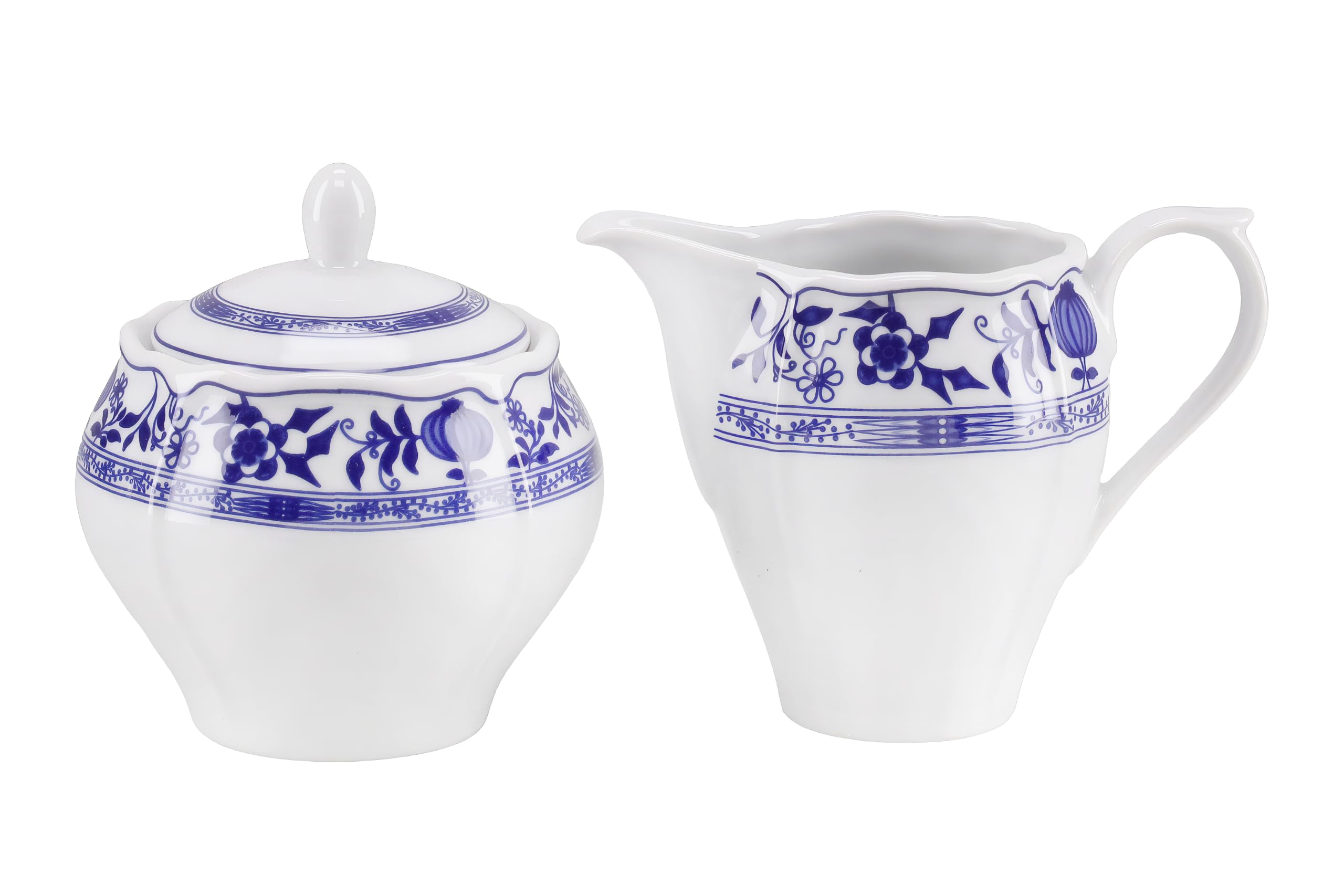 CreaTable, 25336, Serie Flora Zwiebelmuster, 2-teiliges Geschirrset, Milch und Zucker Set aus Porzellan, spülmaschinen- und mikrowellengeeignet, Made in Europe