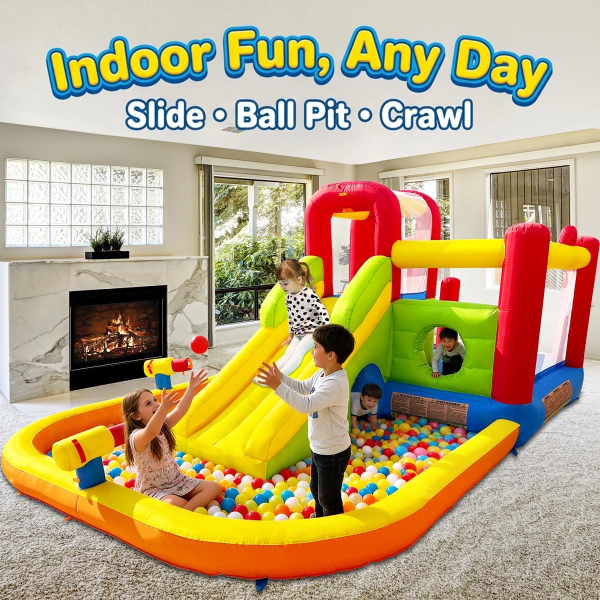 Bounce House Inflatable Water Slide for Kids, Water Park With Splash Pool, Double Cannon, 2 Climbing Walls, Obstacles, Blow Up Jumping Castle With Blower image 3 of 6 B0CR9QVYB4