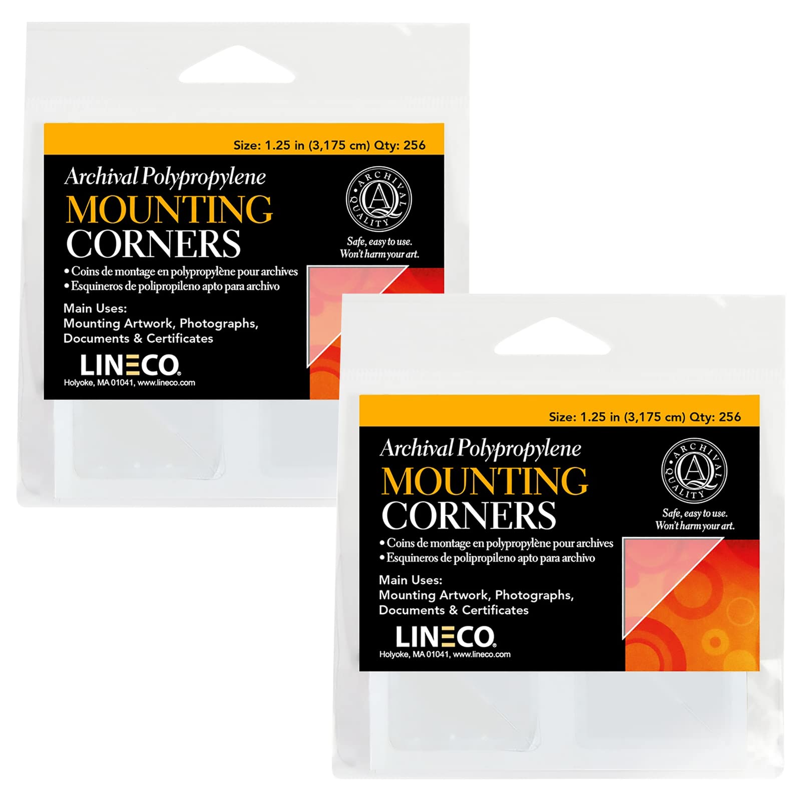 Acid-Free Archival Mounting Corners Photo Corners Self Adhesive, 1.25" Polypropylene Corner (Qty: 256) Pack of 2
