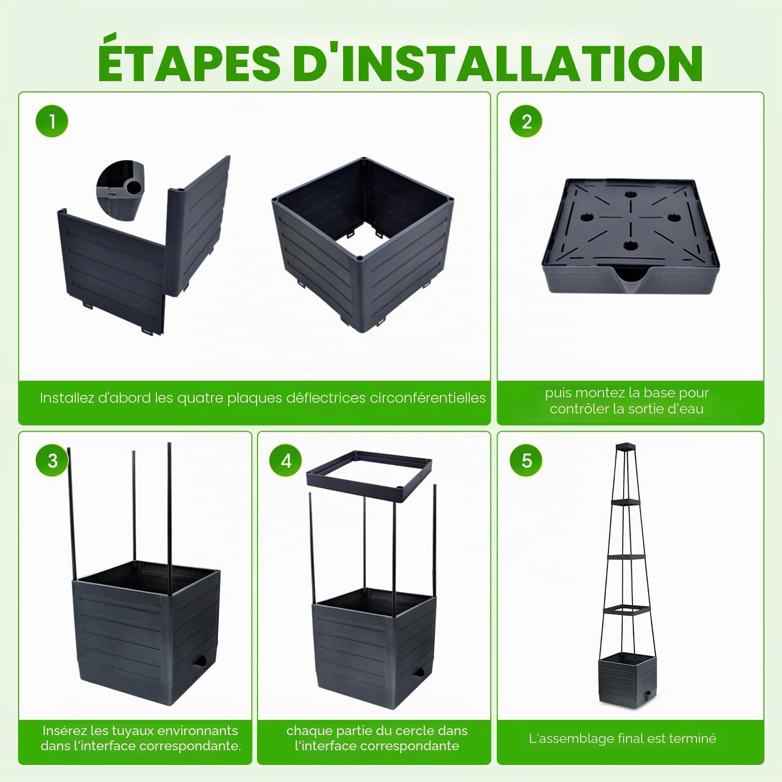 Jardinière surélevée avec Treillis, Auto-arrosante, Cage à tomates pour légumes grimpants - Convient aux patios, aux serres, à l'intérieur/extérieur（2Pc）