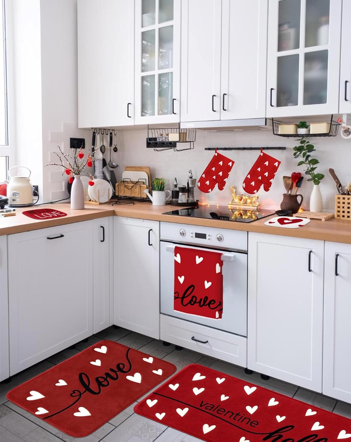 Tieshankao 10Pcs Valentines Day Kitchen Decor Set Towels Pot Holders Oven Mitts Mats for Home Baking Gifts