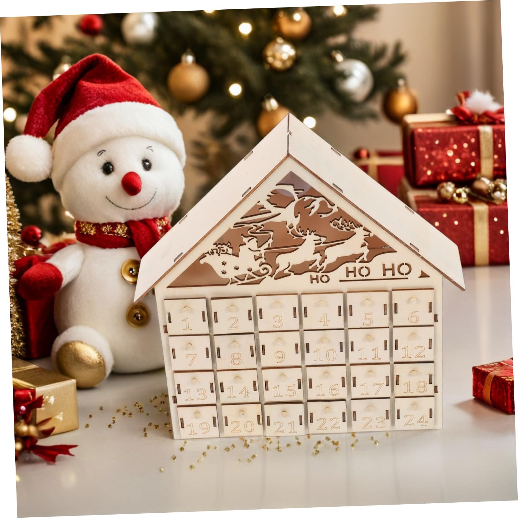 MAGICLULU 24cassetto Calendario del Conto alla Rovescia di Natale in Legno Calendario Avvento Illuminato Decorazione Natalizia Rustica Riutilizzabile per Famiglia