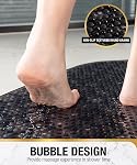 HITSLAM Oval Bath Mat Non Slip, 68x38 CM Bubble Shower Mat for Bathroom, Machine Washable Bathtub Mat Non-Slip with Suction Cups and Drain Holes, Bathroom Accessories, Black
