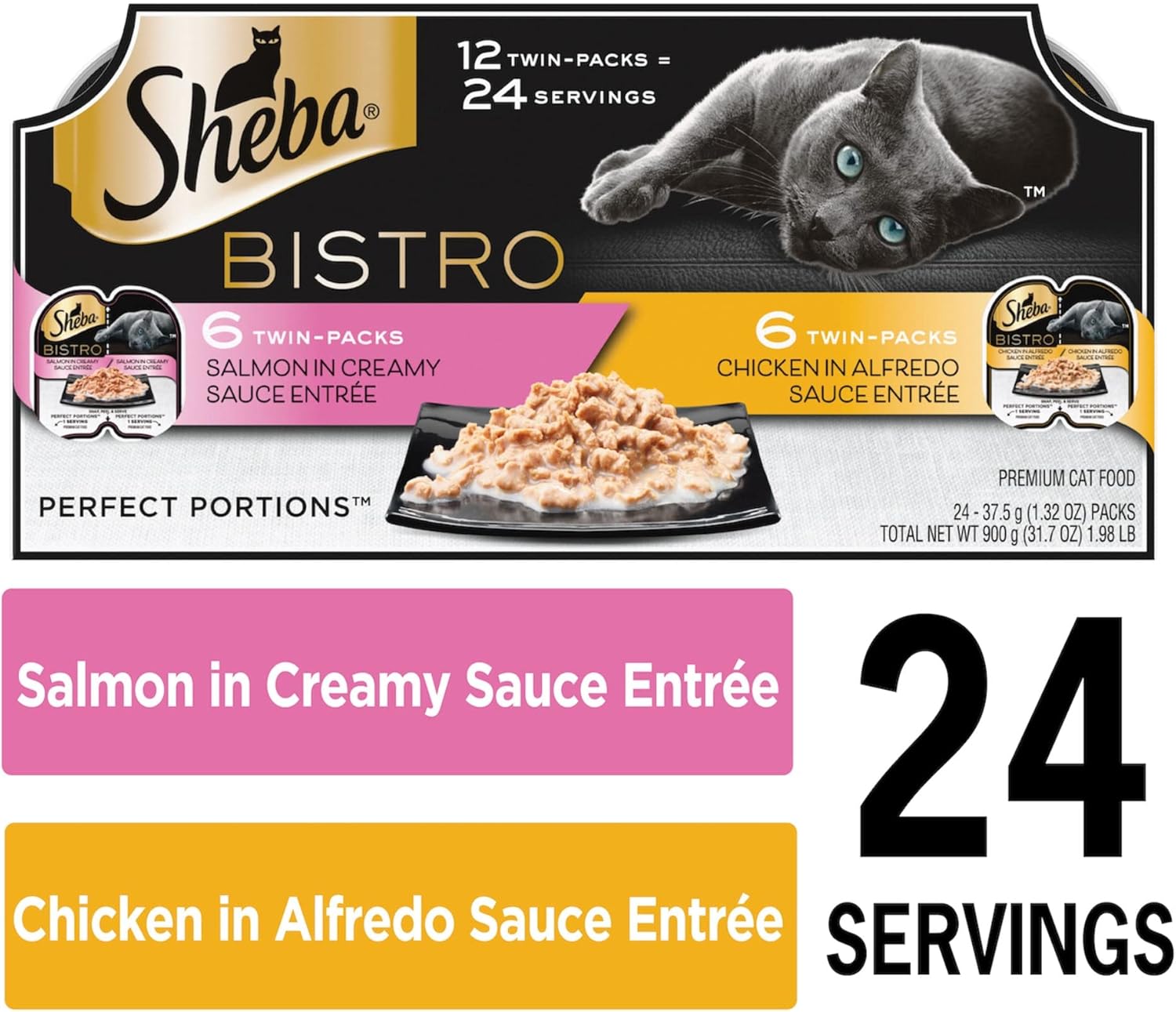 Sheba Perfect Portions Chicken Entree and Salmon Entree Bistro Adult Wet Cat Food Variety Pack, 2.64 oz., Count of 12