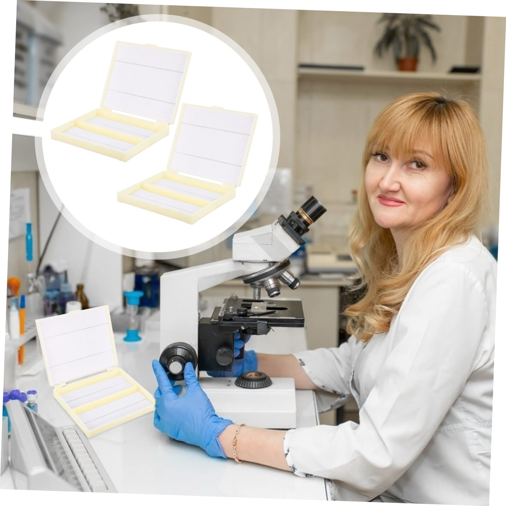 KICHOUSE 2pcs Slide Box Lab Microscope Slide Holders Microscope Slide Storage Slide Storage Holder Microscope Slide Case Microscope Holder Slides for Slide for Abs Beige