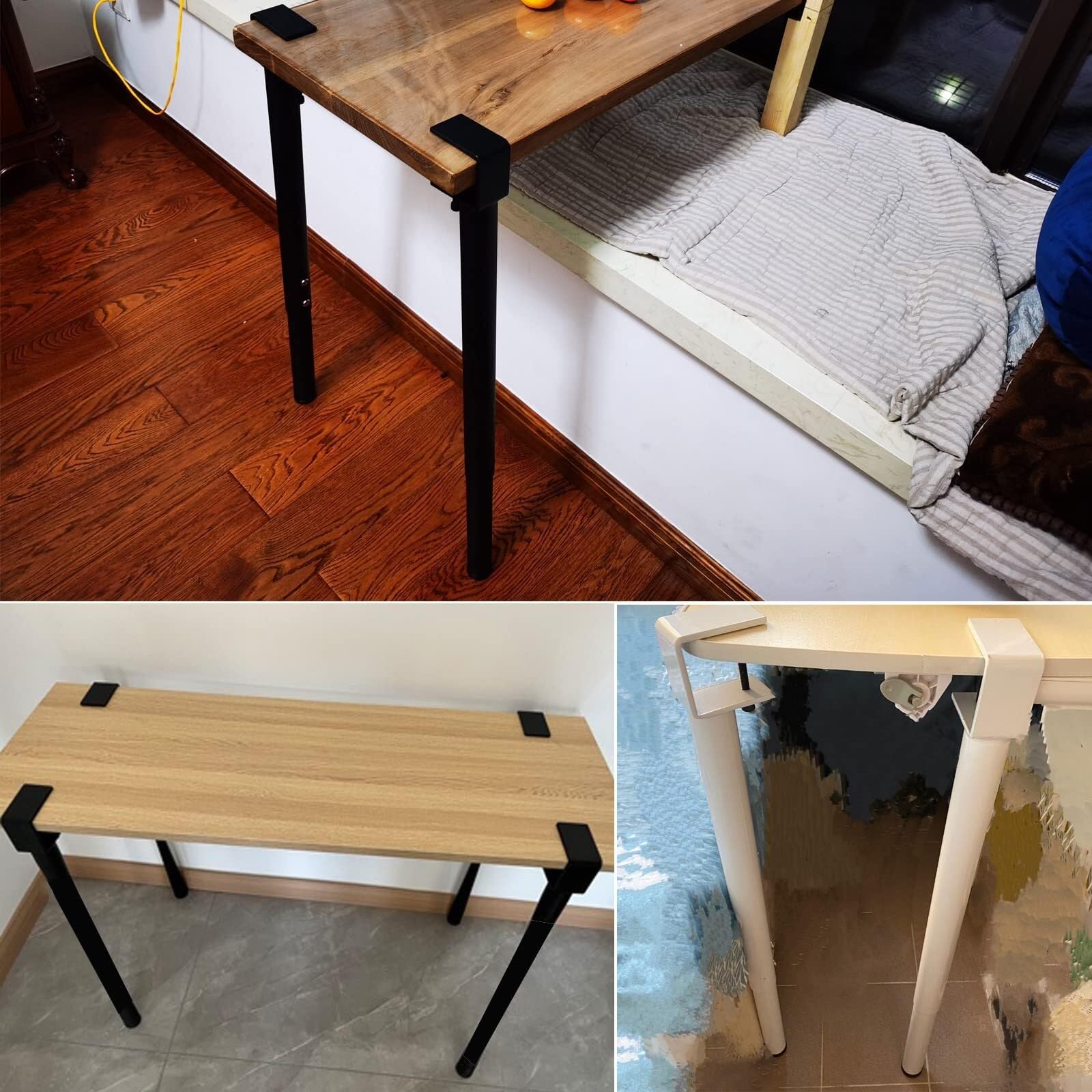 JingNian Regulowane nogi zacisków stołowych, nogi stołu w kształcie litery F z metalu, teleskopowe nogi meblowe bez wiercenia, regulacja wysokości 65-95 cm, czarne z ochraniaczami podłogi (czarne, 2