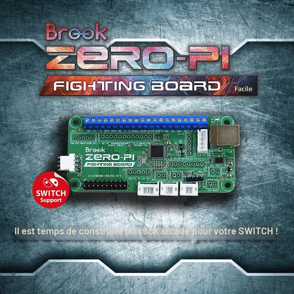 Brook Zero- Pi Fighting Board Easy Version – Compatible avec Switch/PS3/PS2/PS/PC (X-Input)/ Émulateur de Jeu rétro vers connecteur de Terminal à vis d'arcade Inclus
