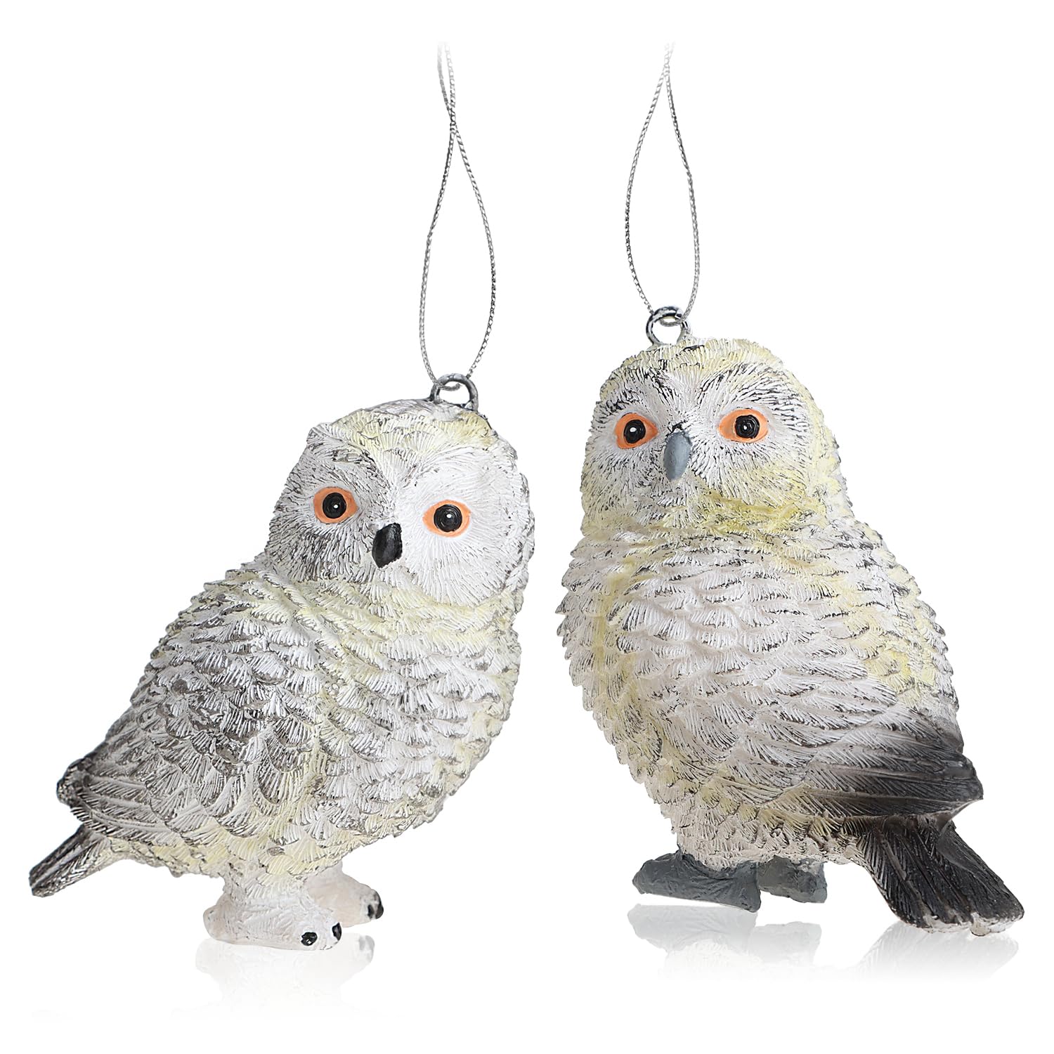 Com-Four Multi-Colored (White, Yellow, Grey, Black) Com-Four® 2X Hanging Decorations For The Christmas Tree - Christmas Tree Decorations In The Form Of An Owl - Christmas Tree Pendant Snowy Owl (Pair Of Owls)