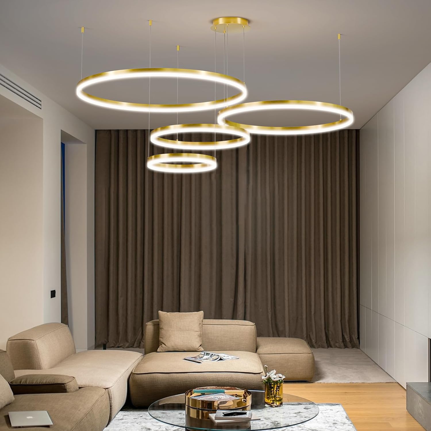 Modern Ceiling Chandelier Light, with Remote Control Dimmable 3 Color Mode & Brightness Ceiling Lamp, Anti-Flicker Dining Light Fixture for Kitchen, Dining Room(Gold)