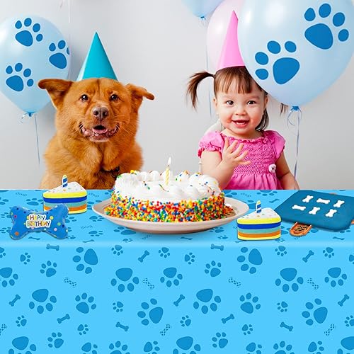 Miniatura 5 de Mantel con estampado de patas, 1 paquete de plástico de tamaño grande de 54 x 108 pulgadas, mantel con estampado de pata de perro y letrero de