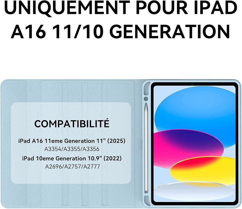 JADEMALL Bluetooth Billentyűzet Trackpaddel iPad A16 11. Generációhoz (2025) és 10. Generációhoz (2022) - Levehető AZERTY Billentyűzet Érint