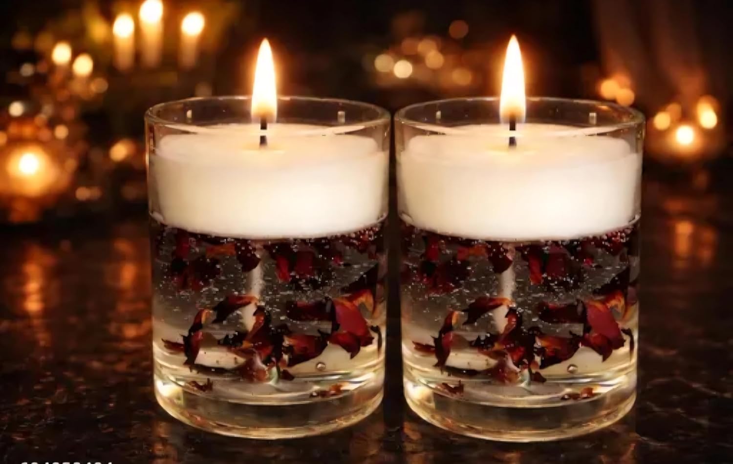 Floating Candles with Decorative Gel, Glass Holders, Red Petals and Beads, 1 piece