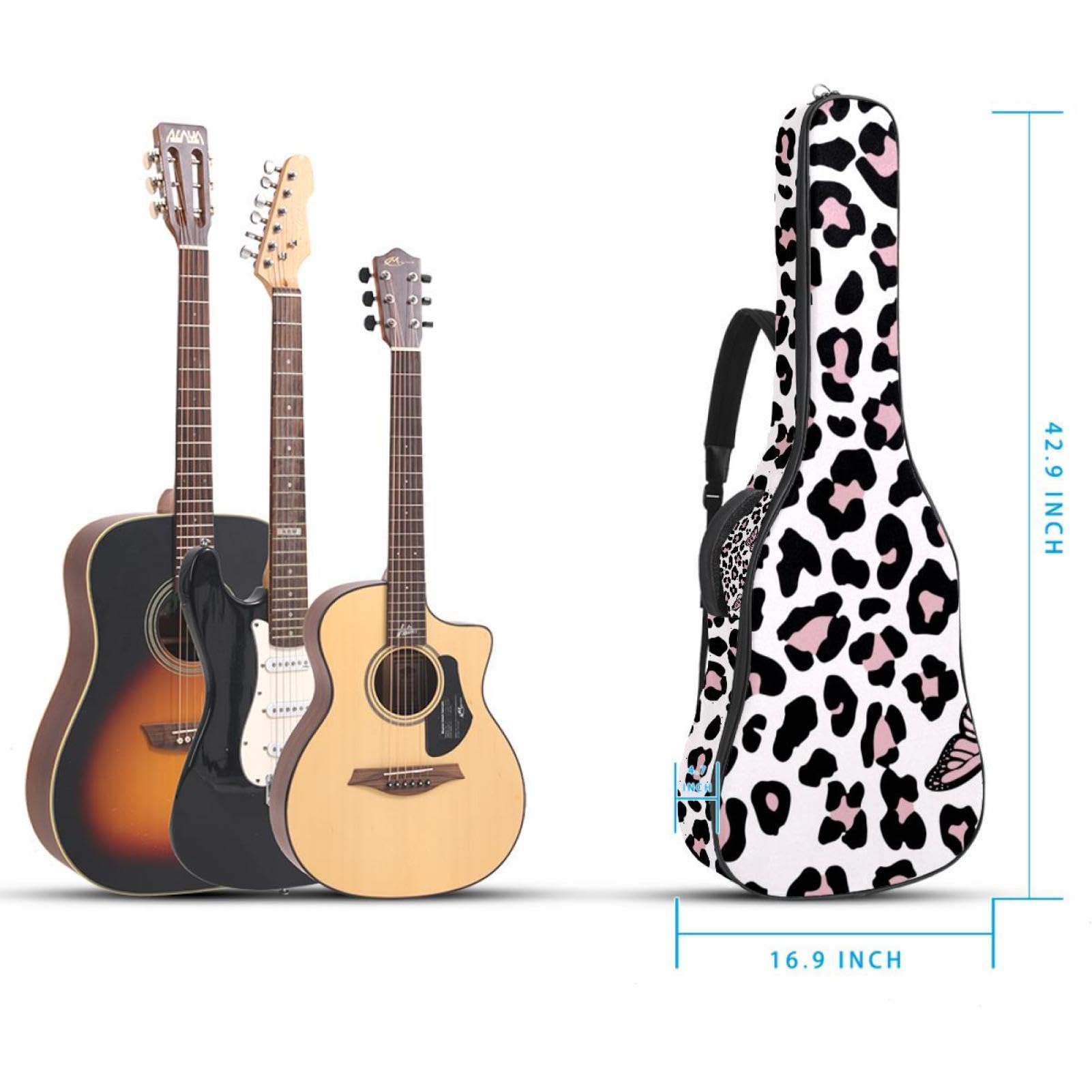 Torba na gitarę akustyczną wodoodporny plecak na gitarę grubo miękki wyściełany motyl i lampart klasyczna obudowa na gitarę, wielobarwny, 42.9x16.9x4.7 in, Organizer do torby