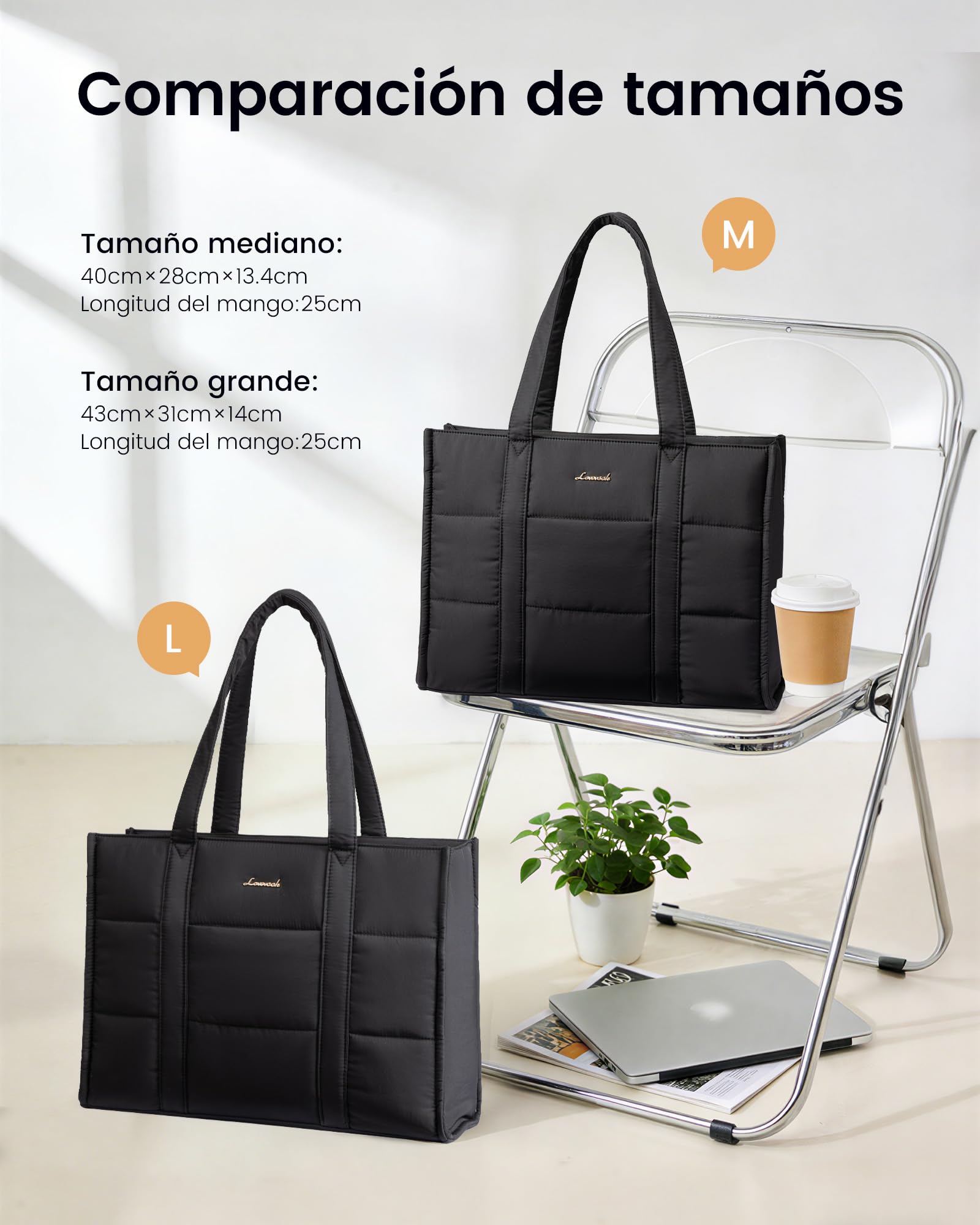 LOVEVOOK Bolso Mujer Grande, Puffer Bolso Tote Bag Bolsos para Universidad Shopper, Bolso Portatil Ordenador para Trabajo Oficina Universitarias