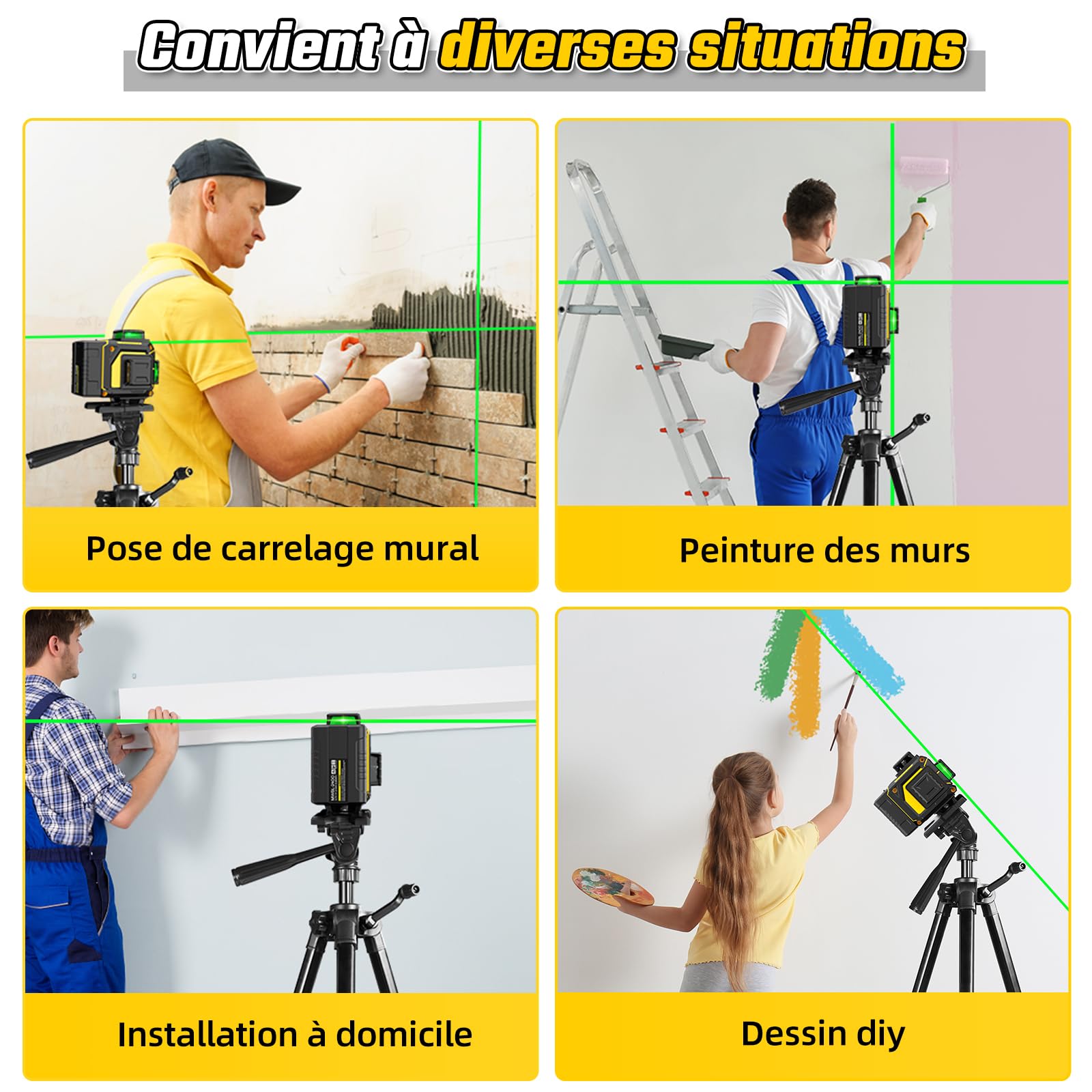Niveau Laser Chantier avec Trepied 4 x 360°