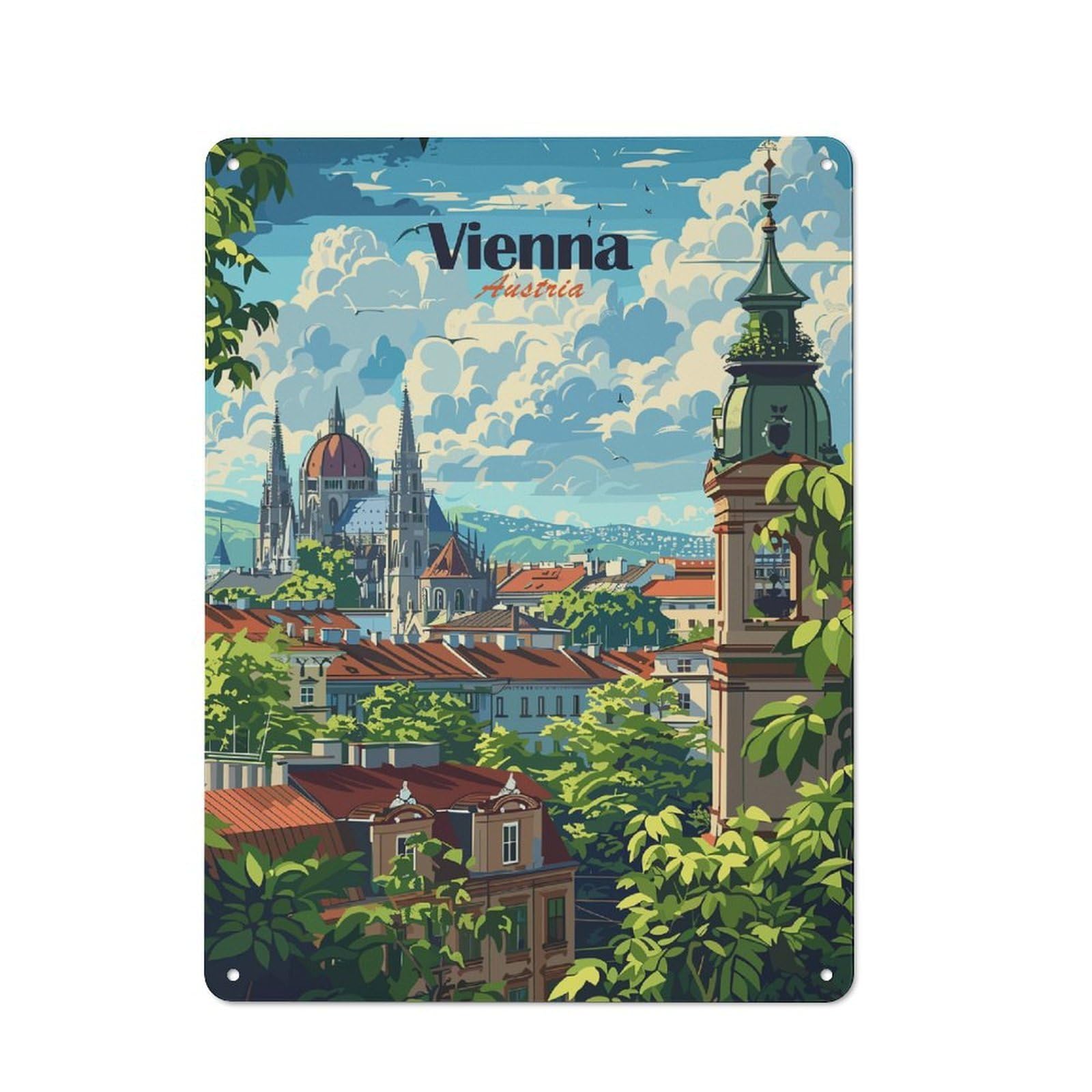 Junmoney Vienna Cityscape 40X30cm Rustic Metal Sign With For Guest Room Or Hallway, For Vintage Wall Decor Fans, For Metal Sign Collectors