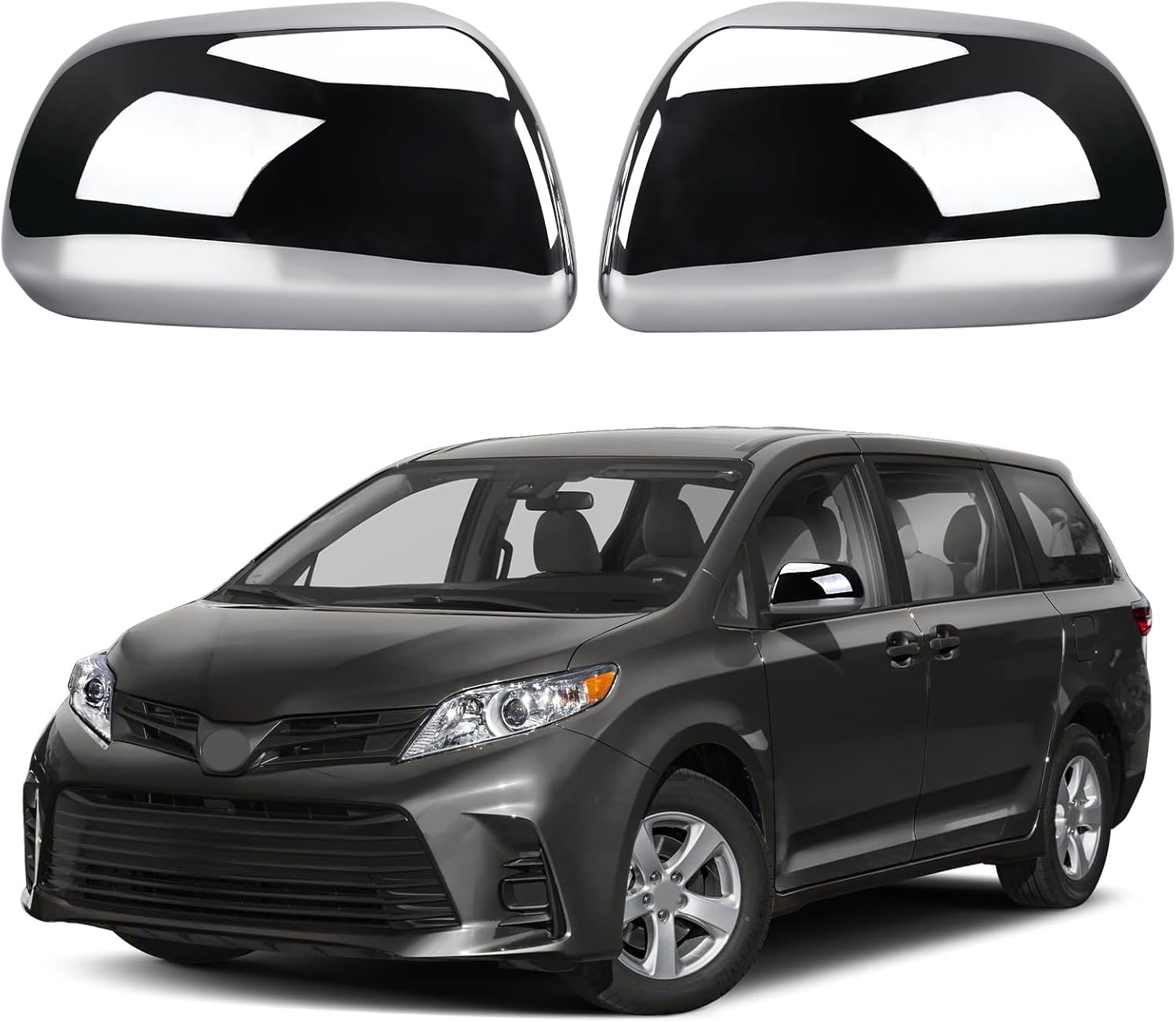 Chrome Side Mirror Covers Caps Compatible with 2011-2019 Toyota Sienna, Without Turn Signal Model