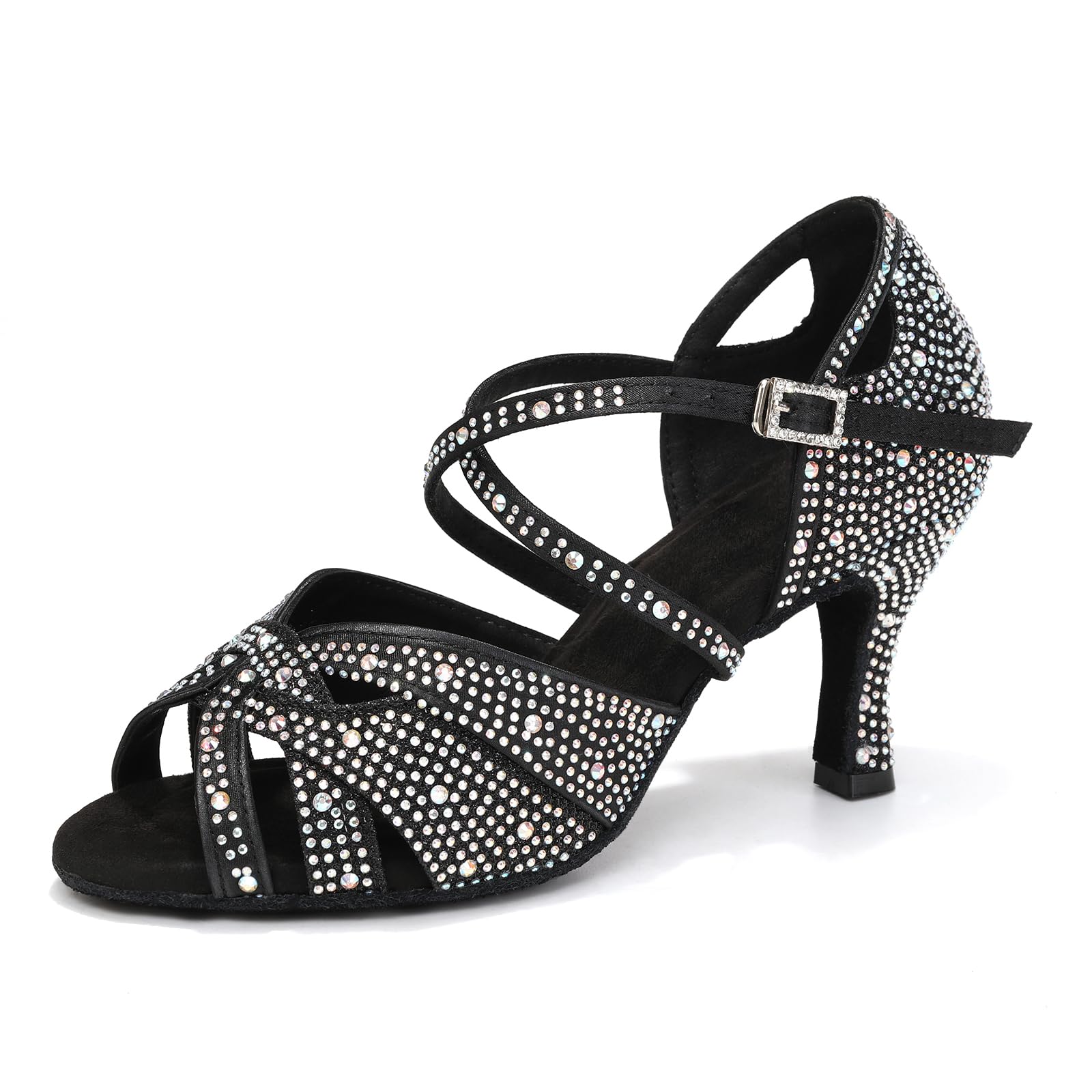 Damen Tanzen Schuhe Tanzschuhe Latein Salsa Glitzer Ballsaal Satin Strass Tanz Glitzer Offen Professionell Salsa Tango Bachata,YCL388,7.5 cm Absatz