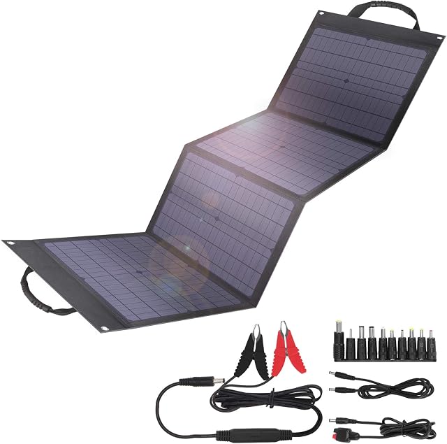 BigBlue 80W Solar Charger Foldable with Dual USB Ports (Include Fast Charging), USB Type-C(PD) and 18V DC Output, Solar Panel Outdoor for Power Station, Smartphone, iPad