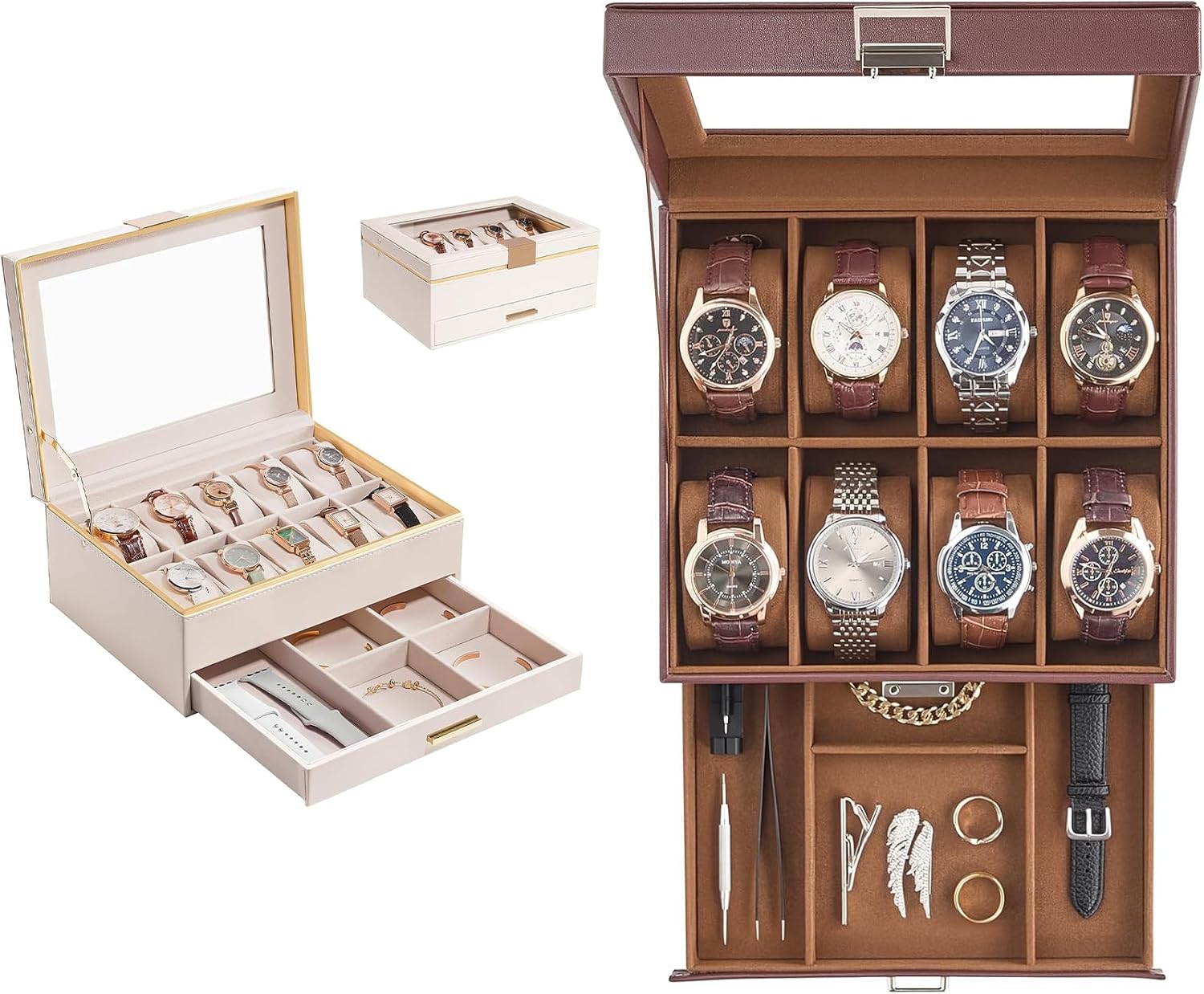 ProCase Watch Organizer Bundle with 2-Layer Watch Display Case