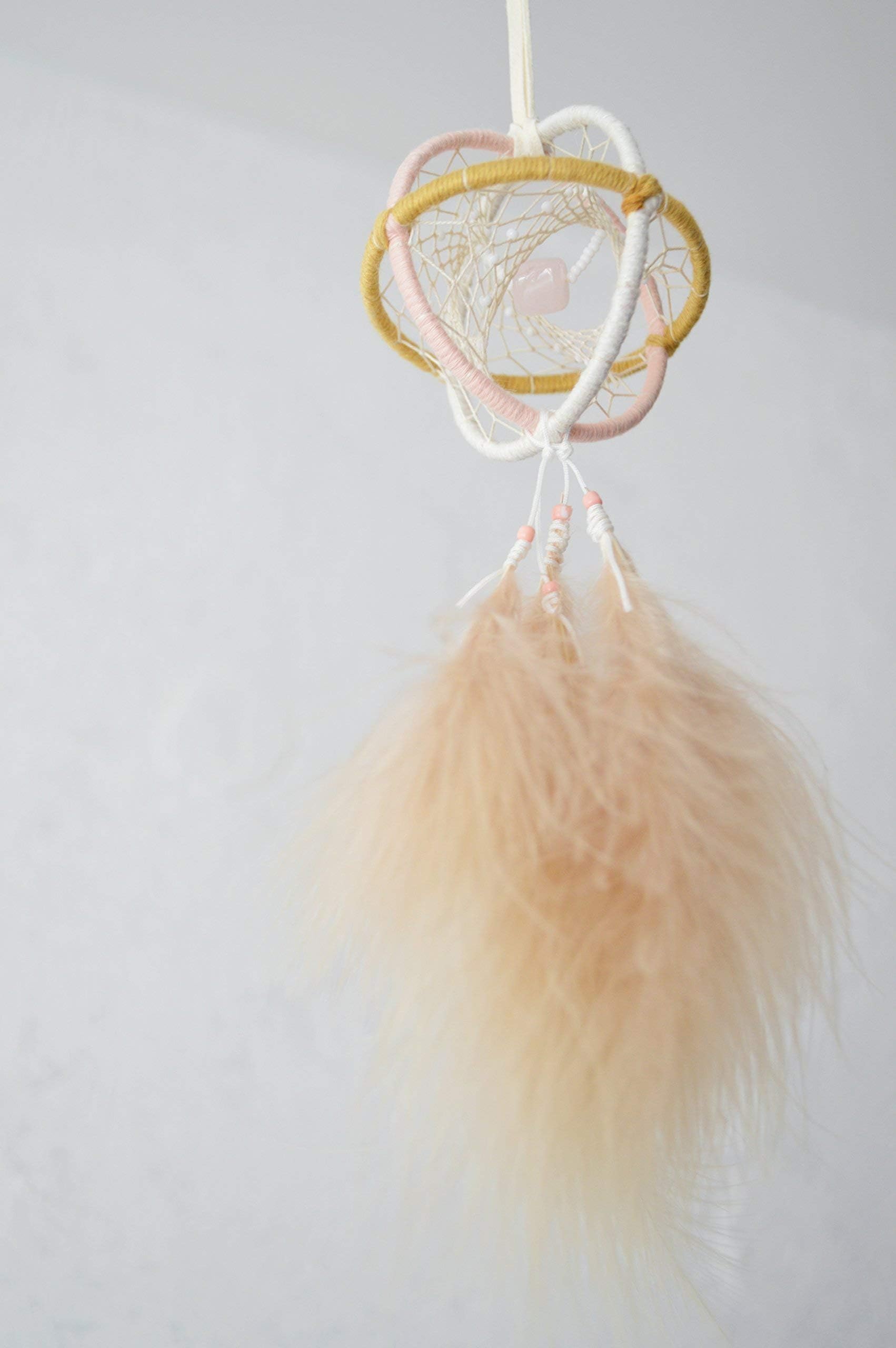 Small Pink Crystal Feathers Bohemian 3D Dream Catcher Mobile Gift
