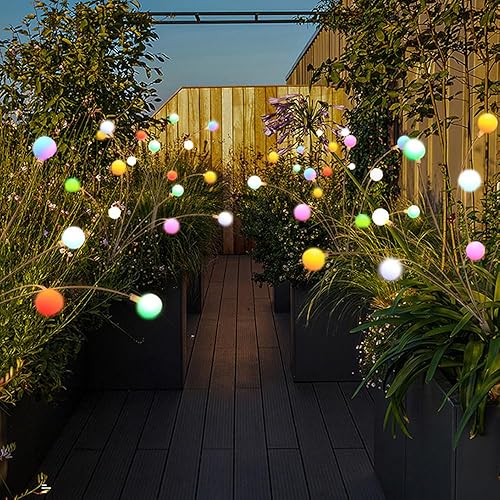 Miniatura 7 de Paquete de 4 luces solares de jardín de luciérnaga, 10 LED mejoradas, balanceo, camino y decoraciones de patio (paquete de 4 lámparas de luciérnaga